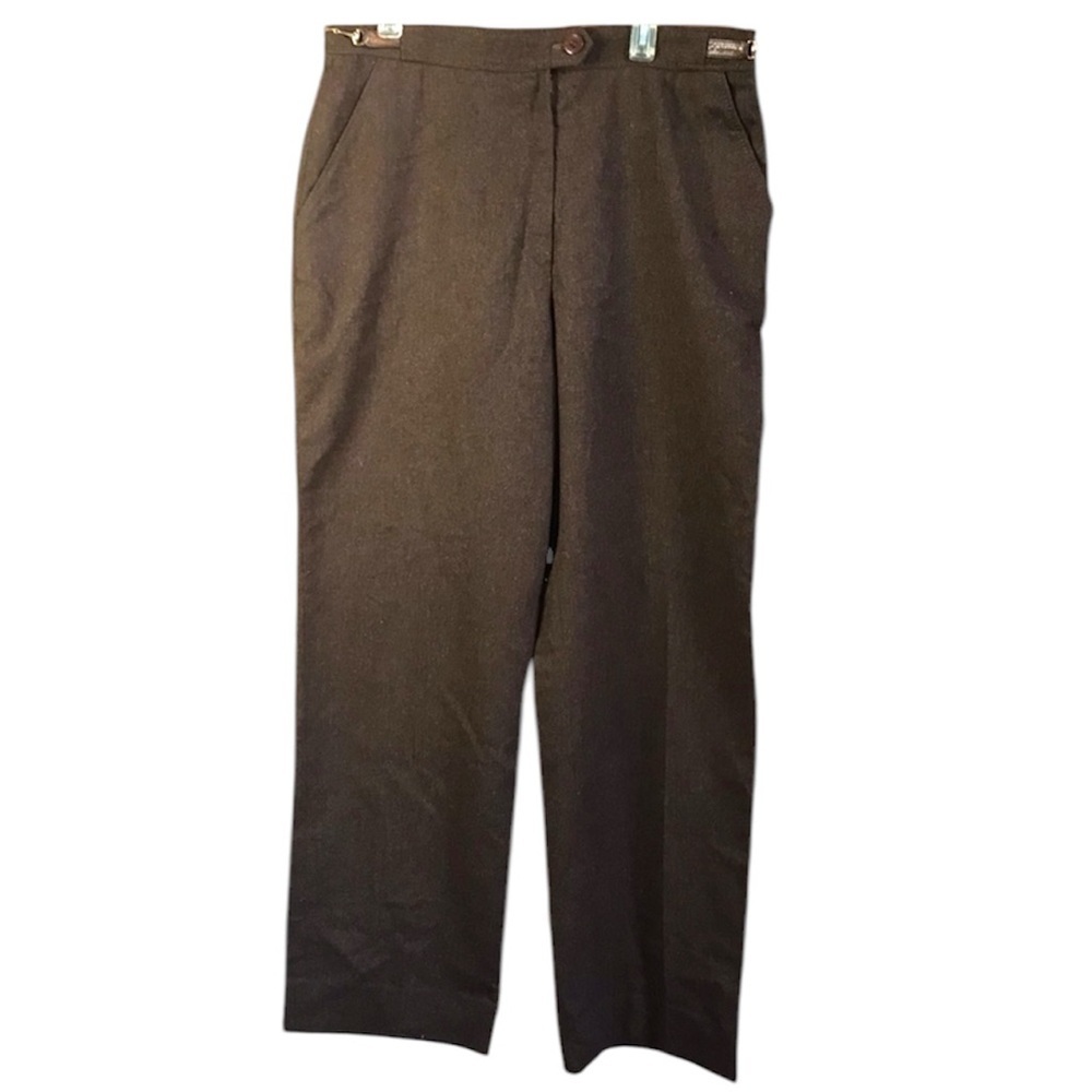 GUCCI Vintage 1970s Horsebit Wool Leather Wide Leg Pants Trousers Pockets Rate